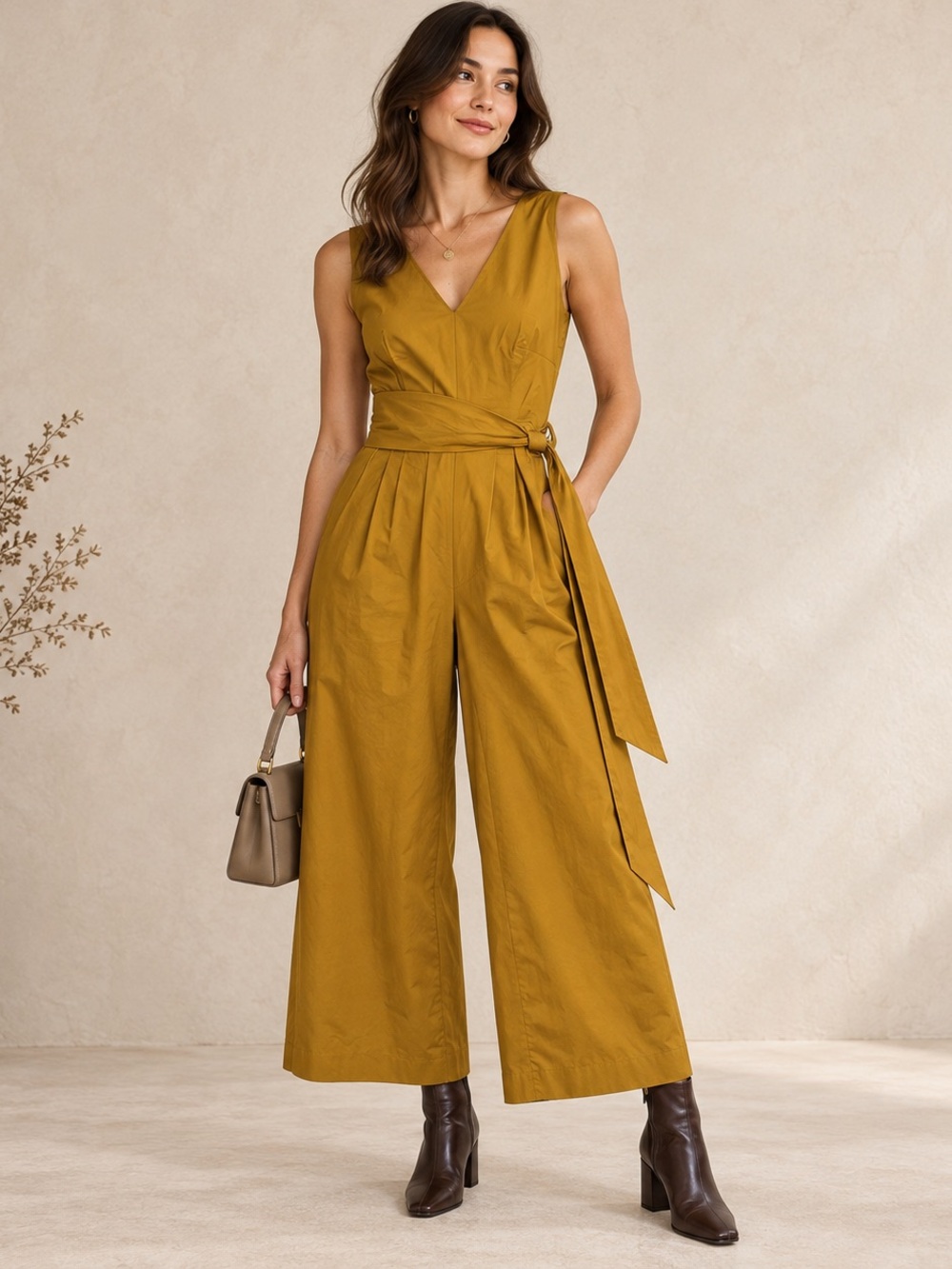 J.Crew Like New Mustard Gold Wrap Wide-Leg Jumpsuit Size 4